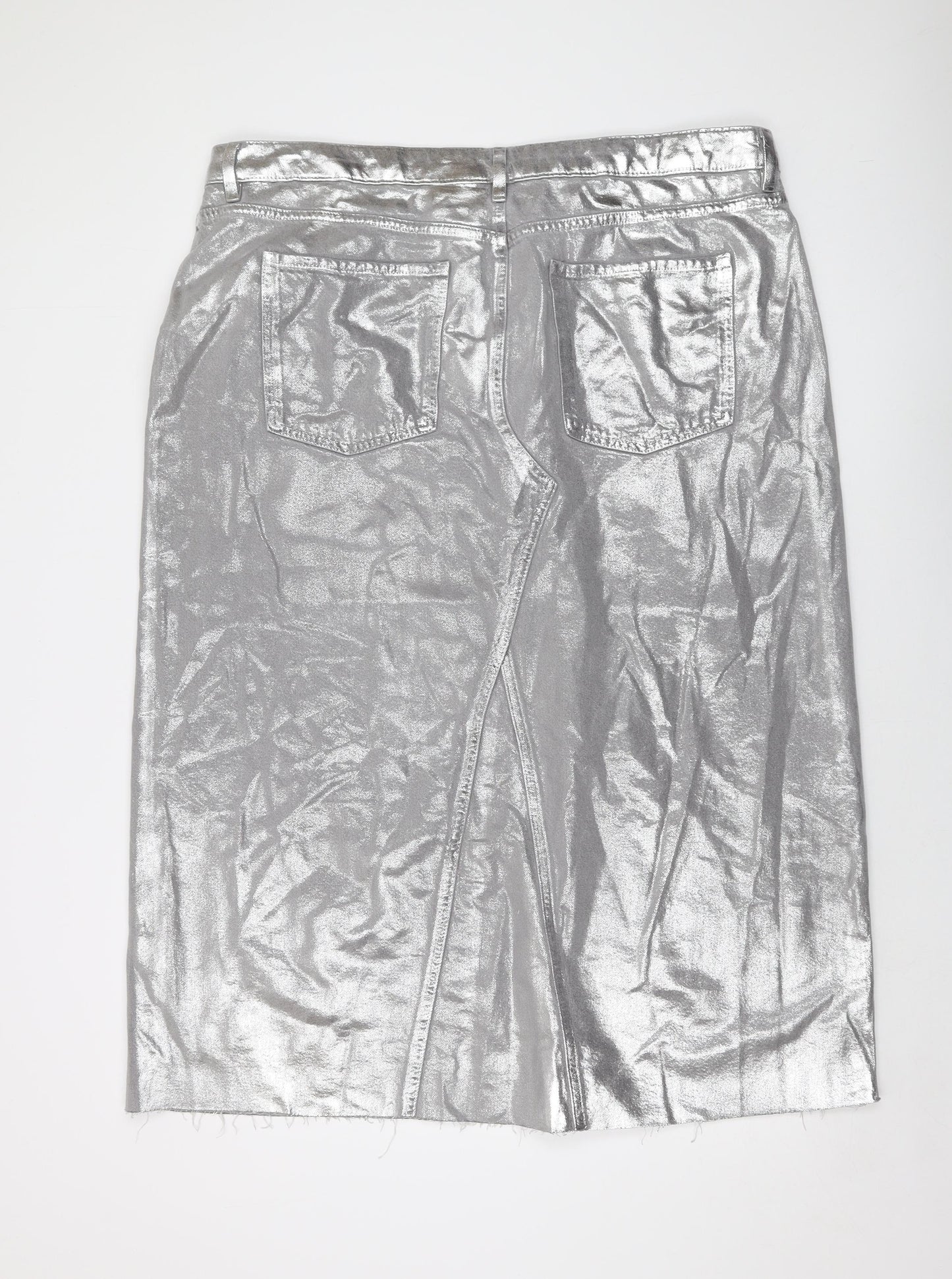 Marks and Spencer Womens Silver Cotton Maxi Skirt Size 22 Button