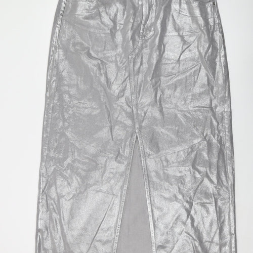 Marks and Spencer Womens Silver Cotton Maxi Skirt Size 20 Button