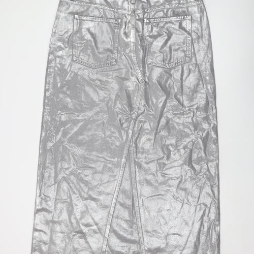 Marks and Spencer Womens Silver Cotton Maxi Skirt Size 20 Button