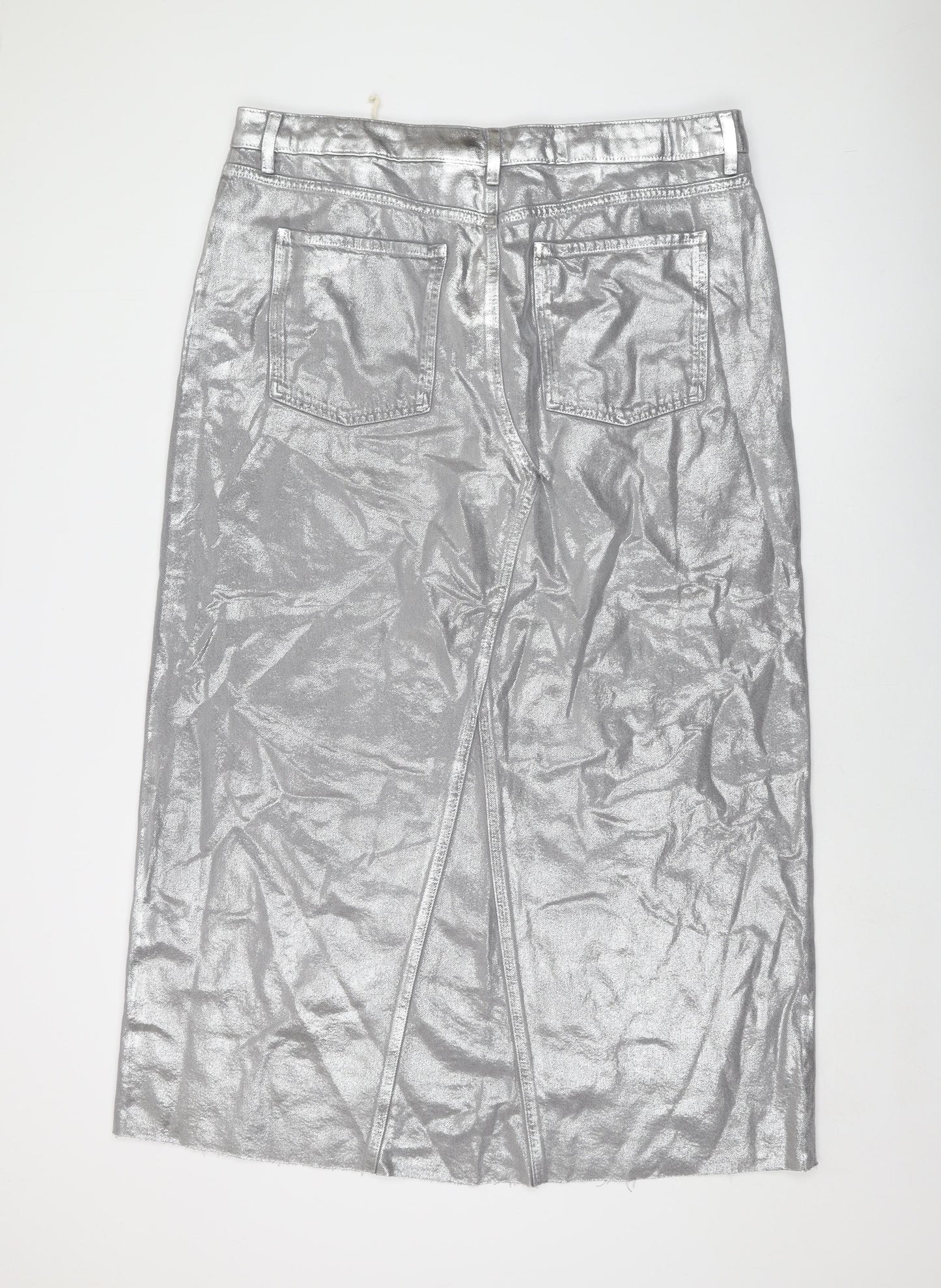 Marks and Spencer Womens Silver Cotton Maxi Skirt Size 20 Button