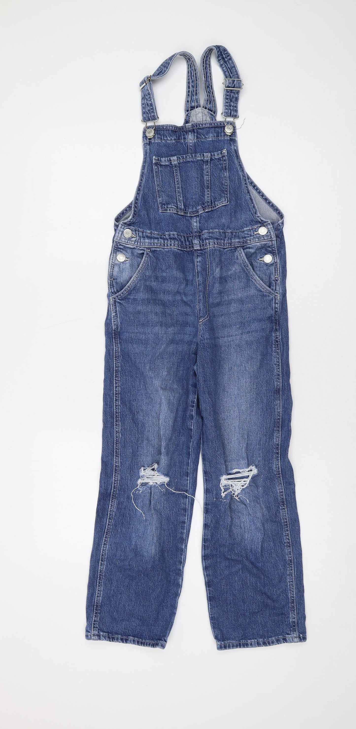 H&M Girls Blue Cotton Dungaree One-Piece Size 8-9 Years Buckle