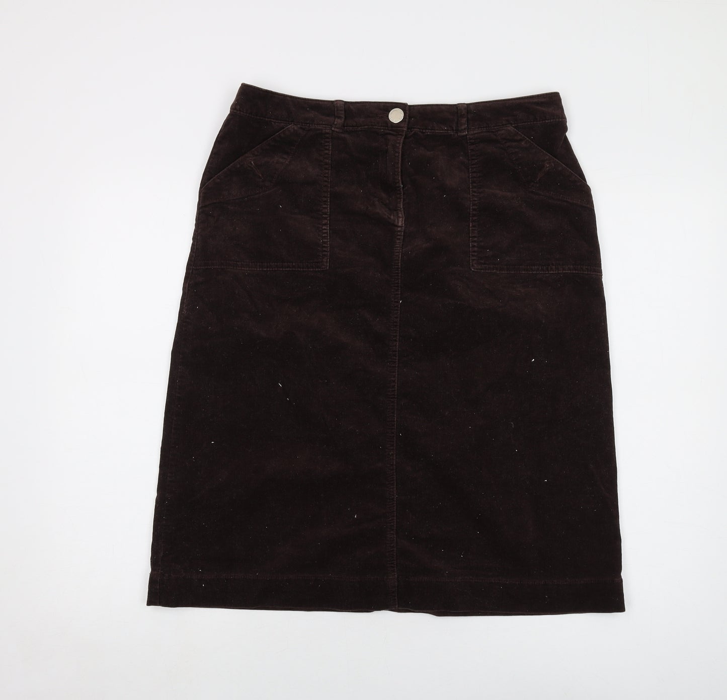 Marks and Spencer Womens Brown Cotton A-Line Skirt Size 14 Button