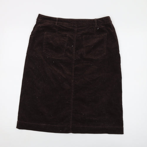 Marks and Spencer Womens Brown Cotton A-Line Skirt Size 14 Button