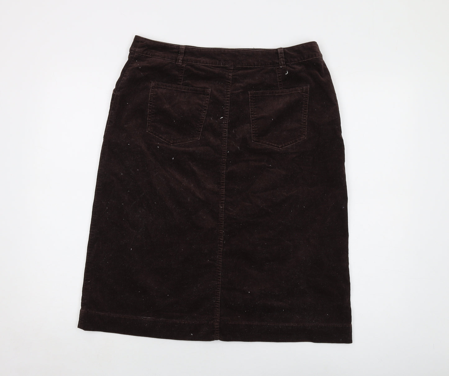 Marks and Spencer Womens Brown Cotton A-Line Skirt Size 14 Button