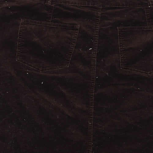 Marks and Spencer Womens Brown Cotton A-Line Skirt Size 14 Button