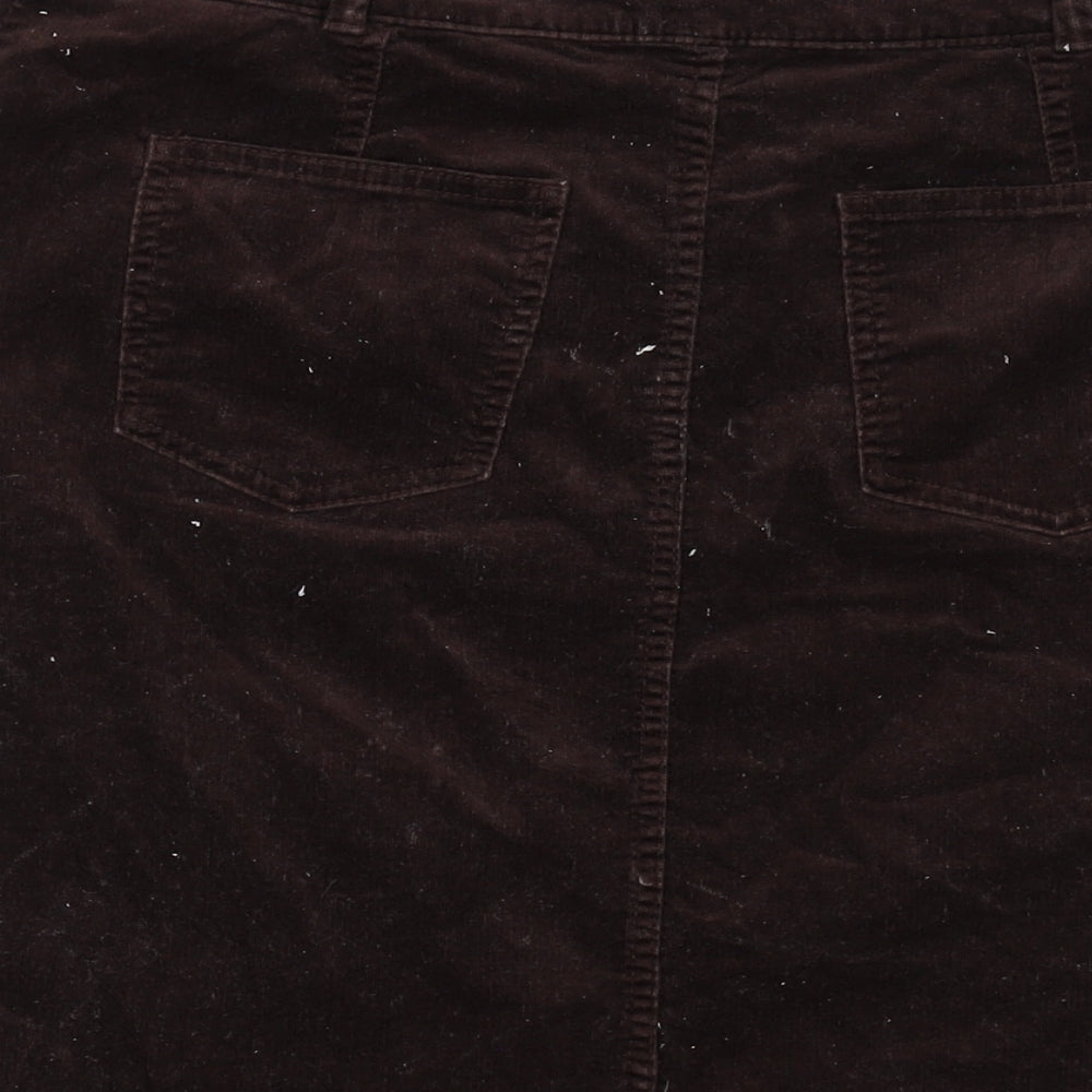 Marks and Spencer Womens Brown Cotton A-Line Skirt Size 14 Button