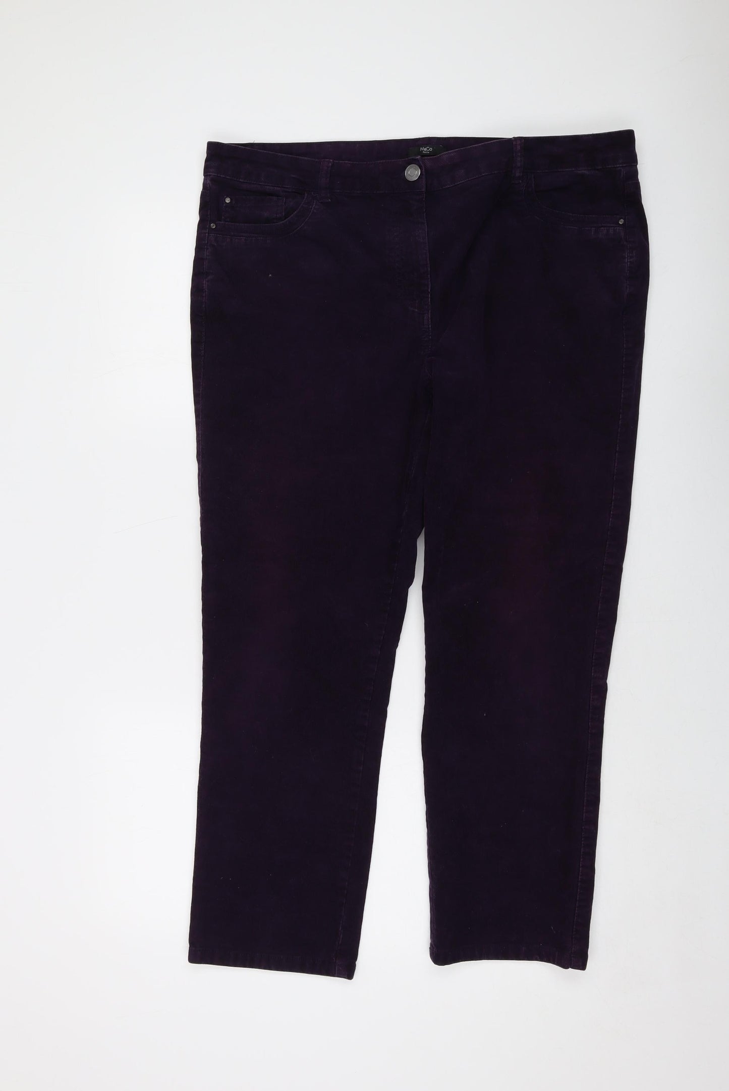 M&Co Womens Purple Cotton Trousers Size 18 L27 in Regular Button