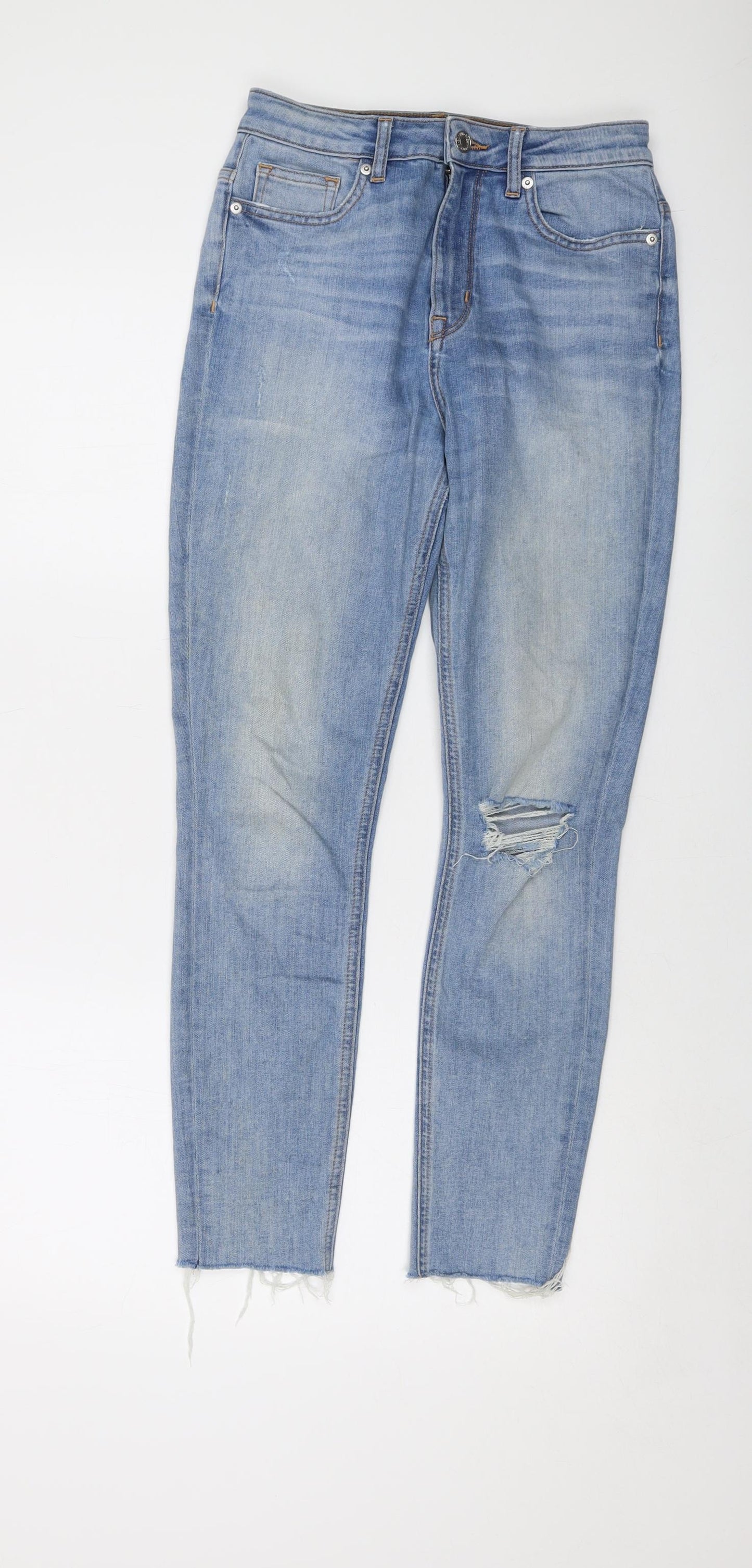 H&M Womens Blue Cotton Skinny Jeans Size 10 L27 in Regular Button