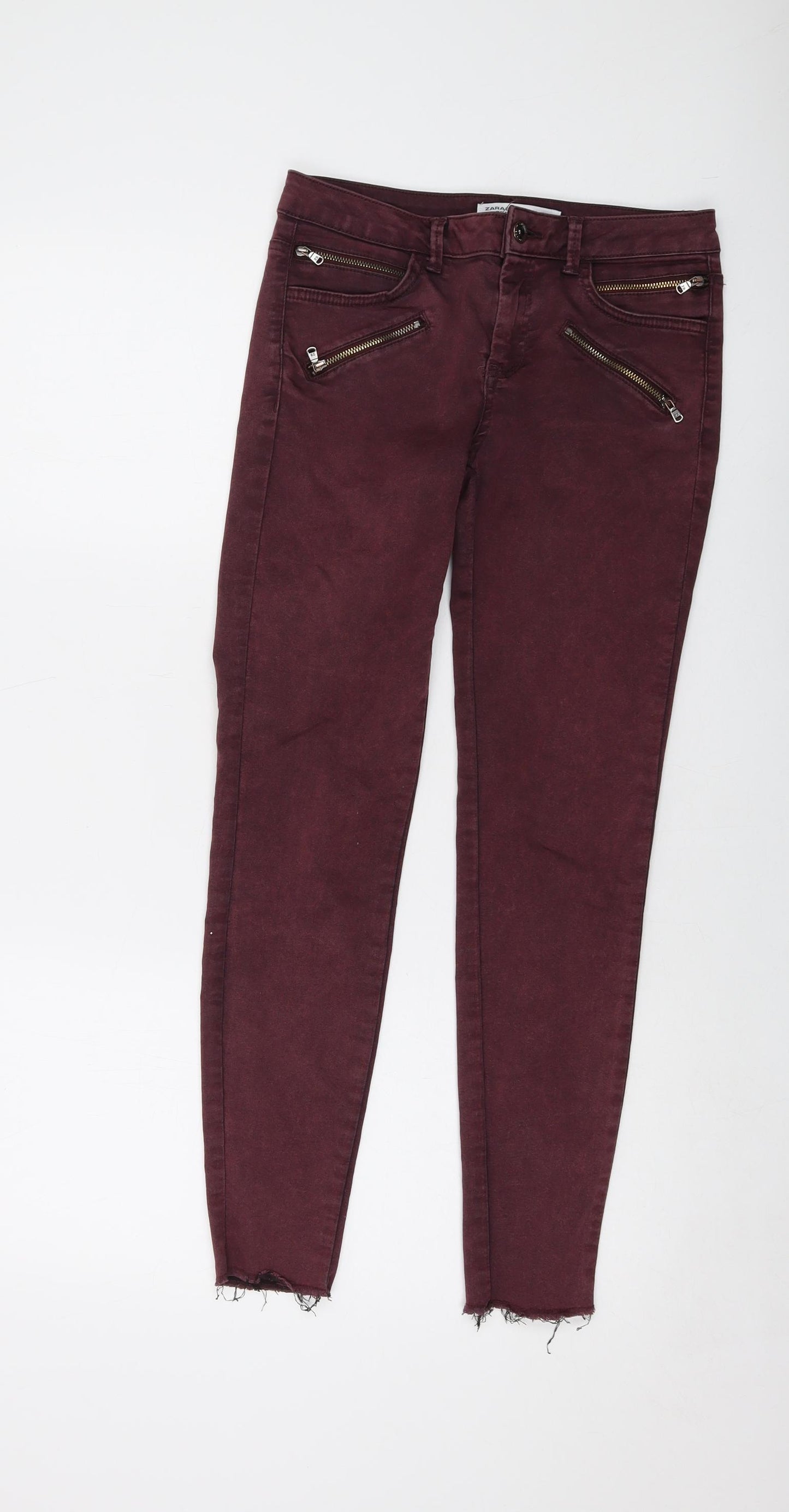 Zara Womens Purple Cotton Skinny Jeans Size 8 L27 in Regular Button