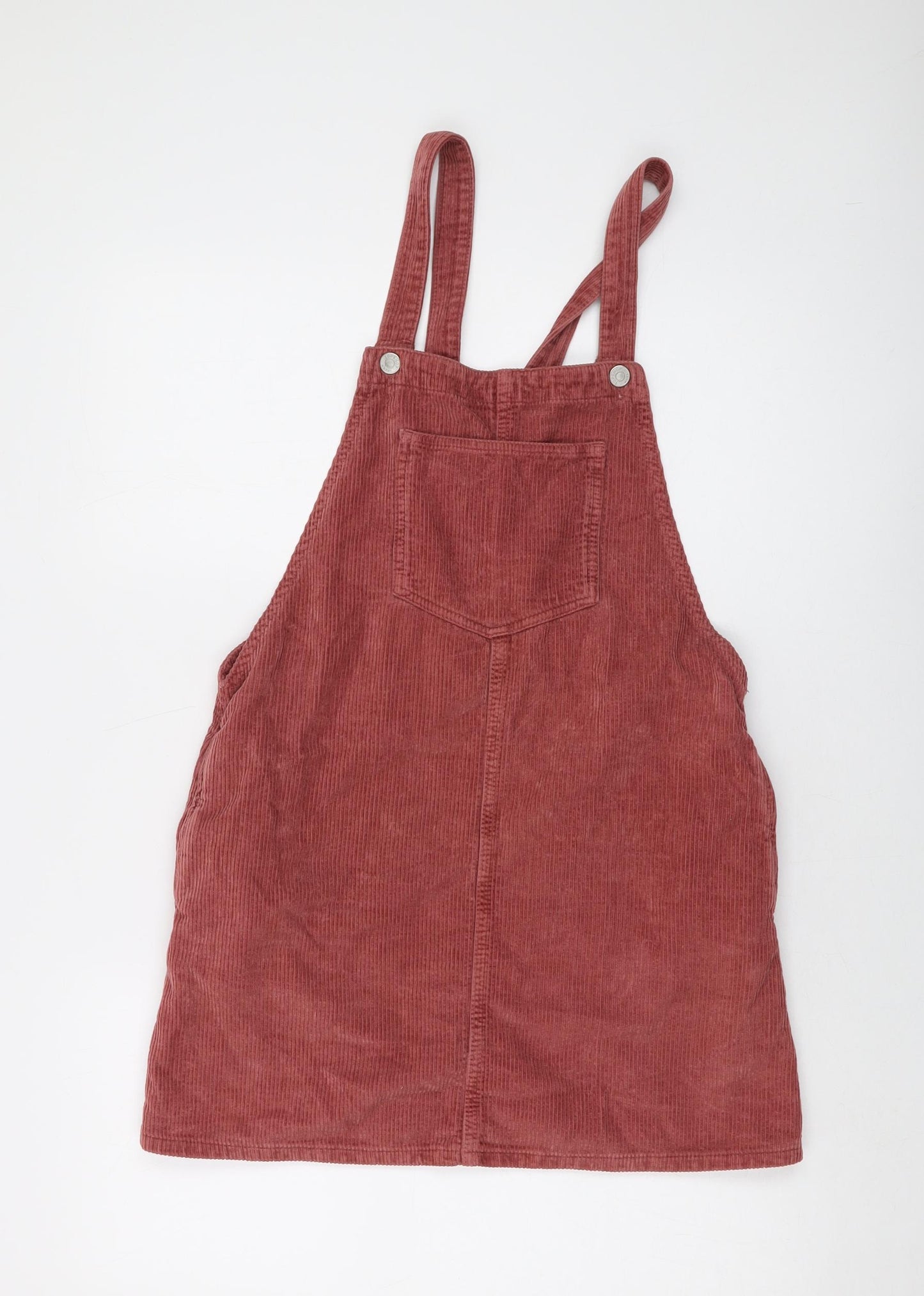 Topshop Womens Pink Cotton Pinafore/Dungaree Dress Size 10 Square Neck Button