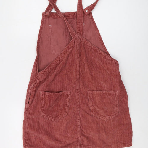 Topshop Womens Pink Cotton Pinafore/Dungaree Dress Size 10 Square Neck Button