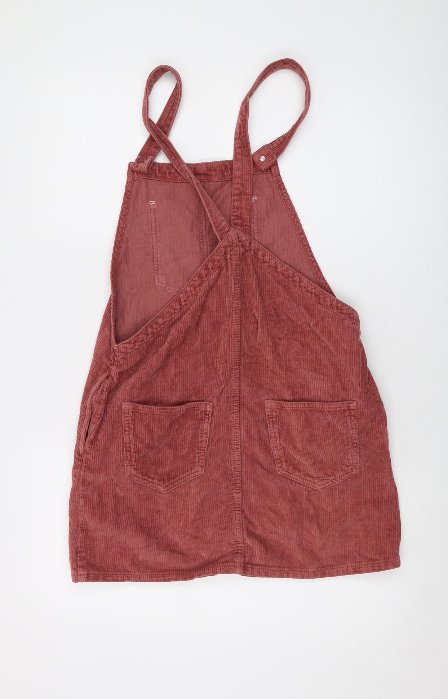 Topshop Womens Pink Cotton Pinafore/Dungaree Dress Size 10 Square Neck Button