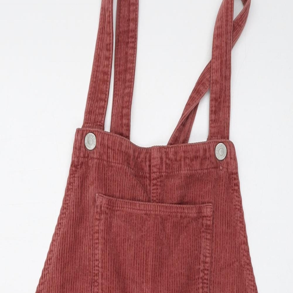 Topshop Womens Pink Cotton Pinafore/Dungaree Dress Size 10 Square Neck Button