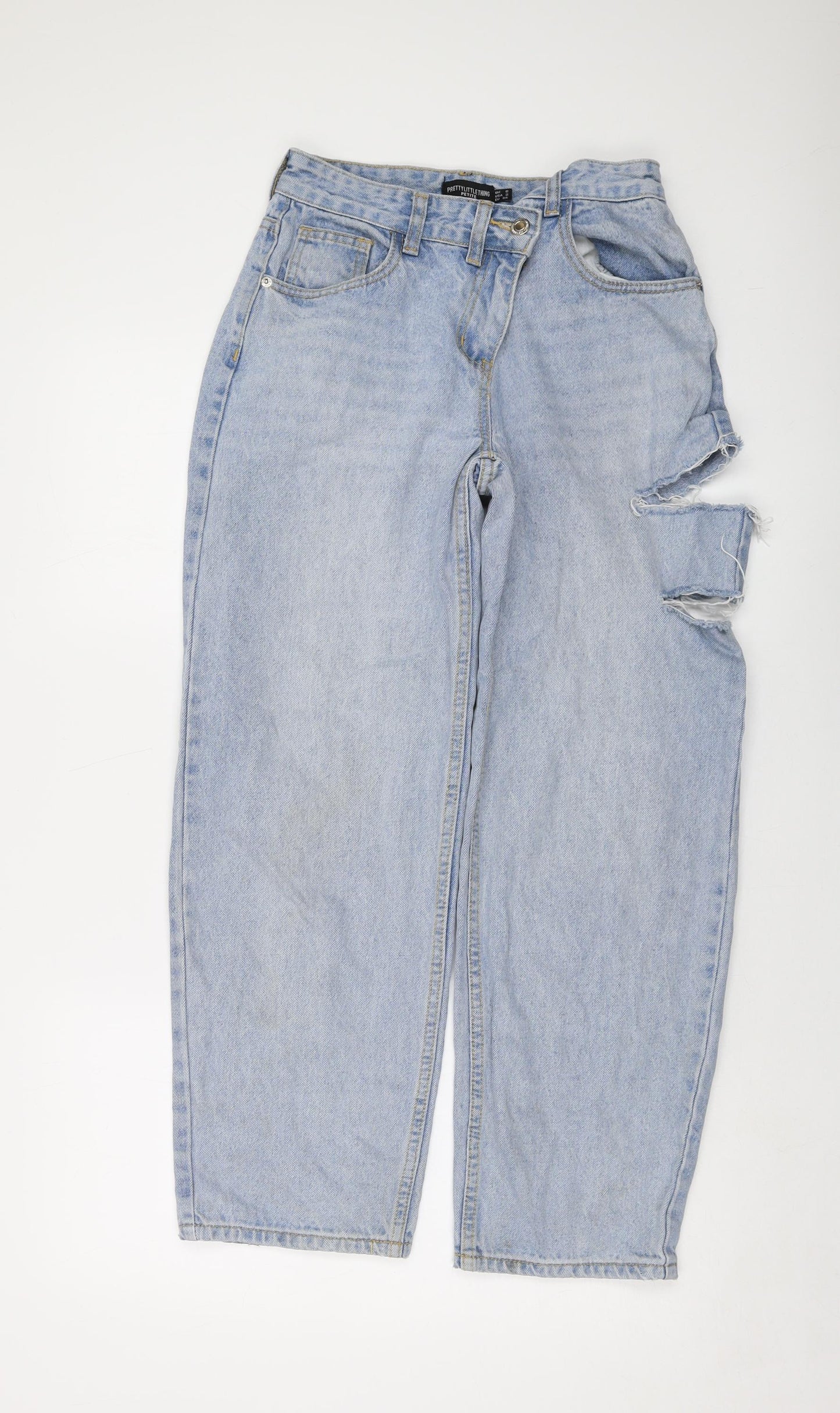 PRETTYLITTLETHING Womens Blue Cotton Mom Jeans Size 6 L27 in Regular Button