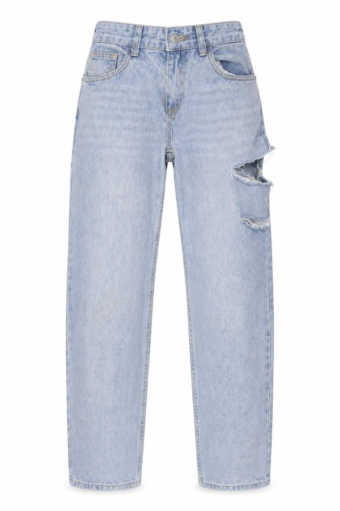 PRETTYLITTLETHING Womens Blue Cotton Mom Jeans Size 6 L27 in Regular Button