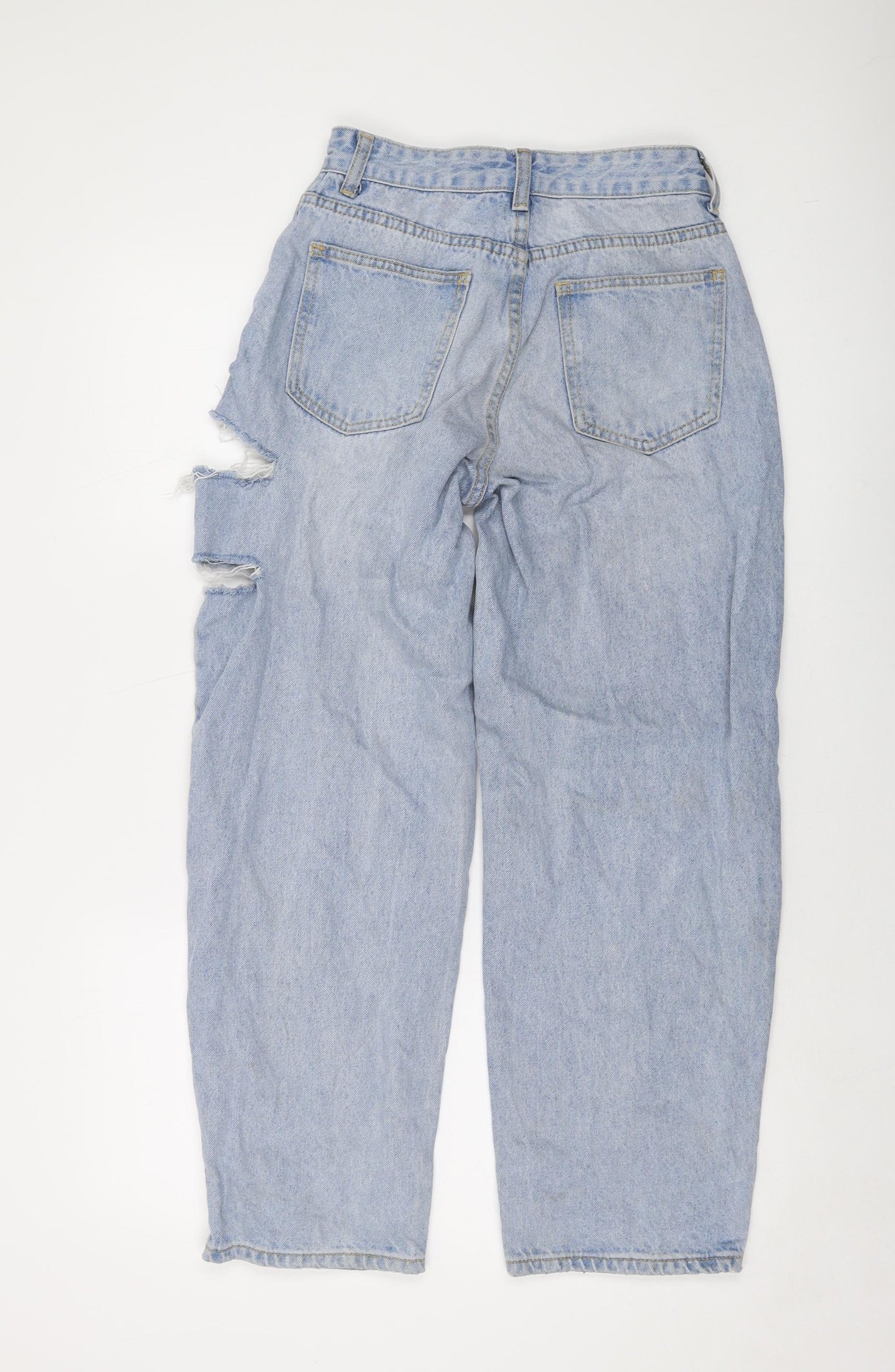 PRETTYLITTLETHING Womens Blue Cotton Mom Jeans Size 6 L27 in Regular Button