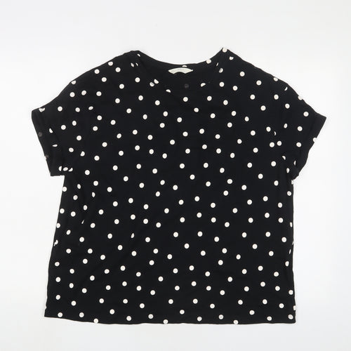 Marks and Spencer Womens Black Polka Dot Cotton Top Pyjama Top Size L