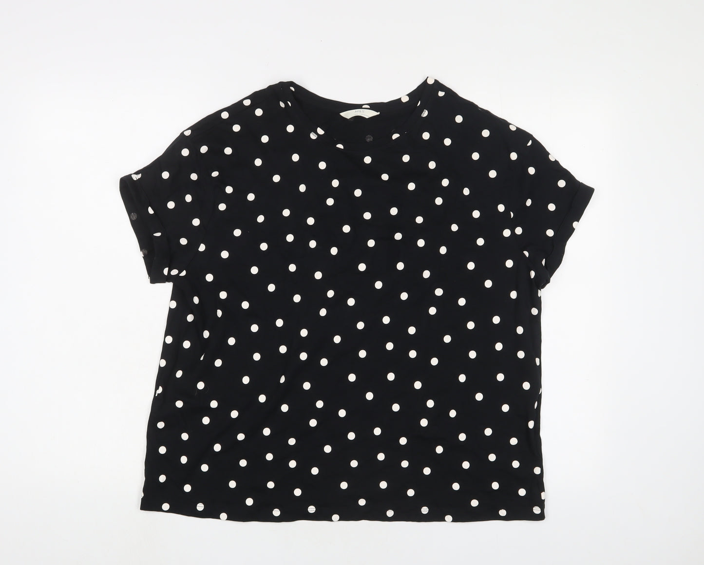 Marks and Spencer Womens Black Polka Dot Cotton Top Pyjama Top Size L