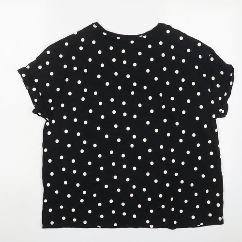 Marks and Spencer Womens Black Polka Dot Cotton Top Pyjama Top Size L