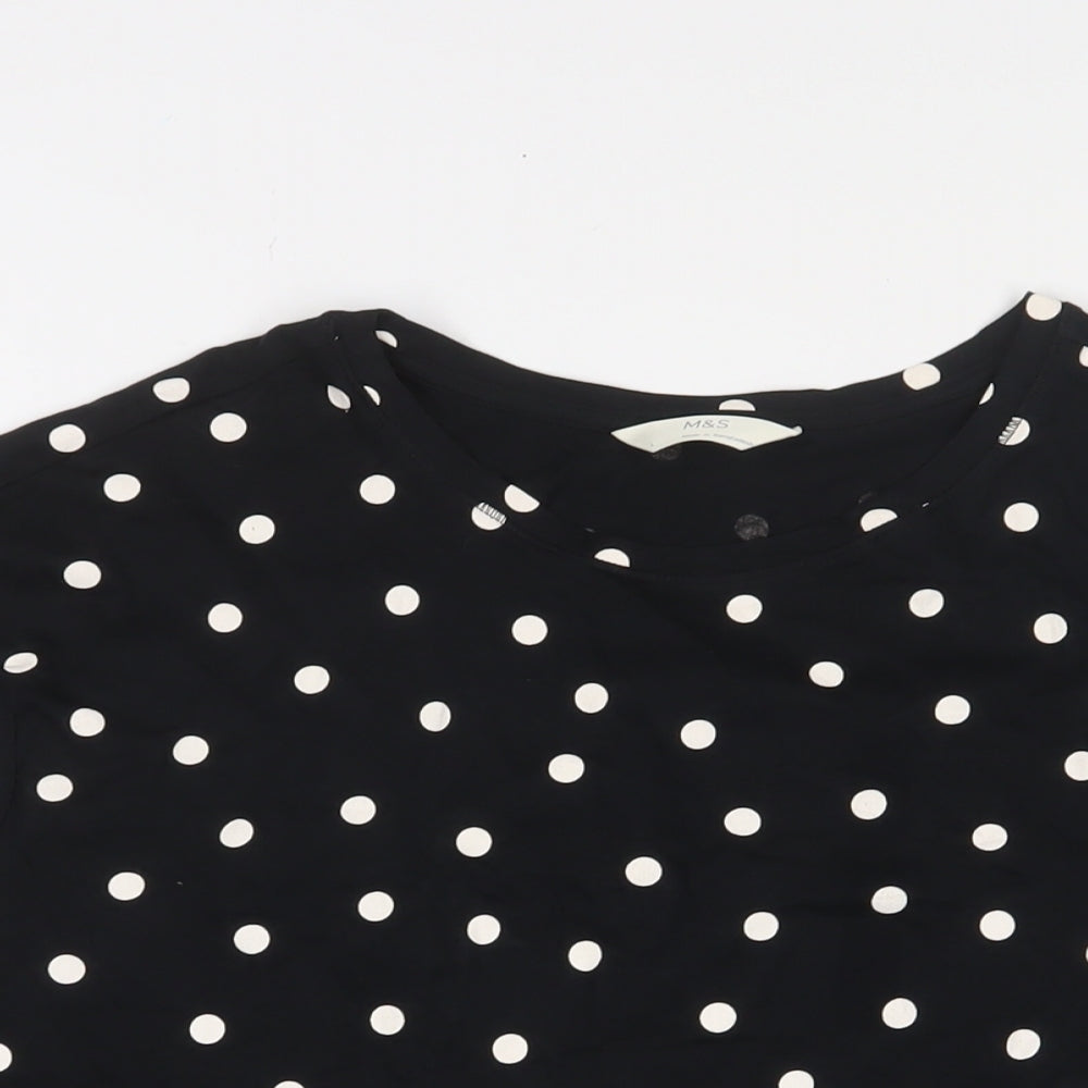 Marks and Spencer Womens Black Polka Dot Cotton Top Pyjama Top Size L