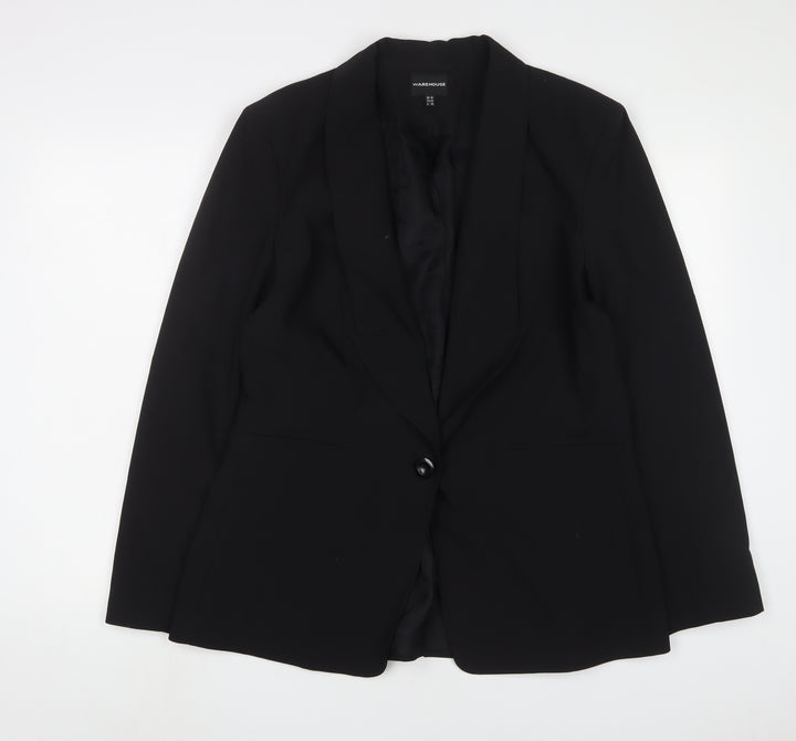 Warehouse Womens Black Jacket Blazer Size 16 Button