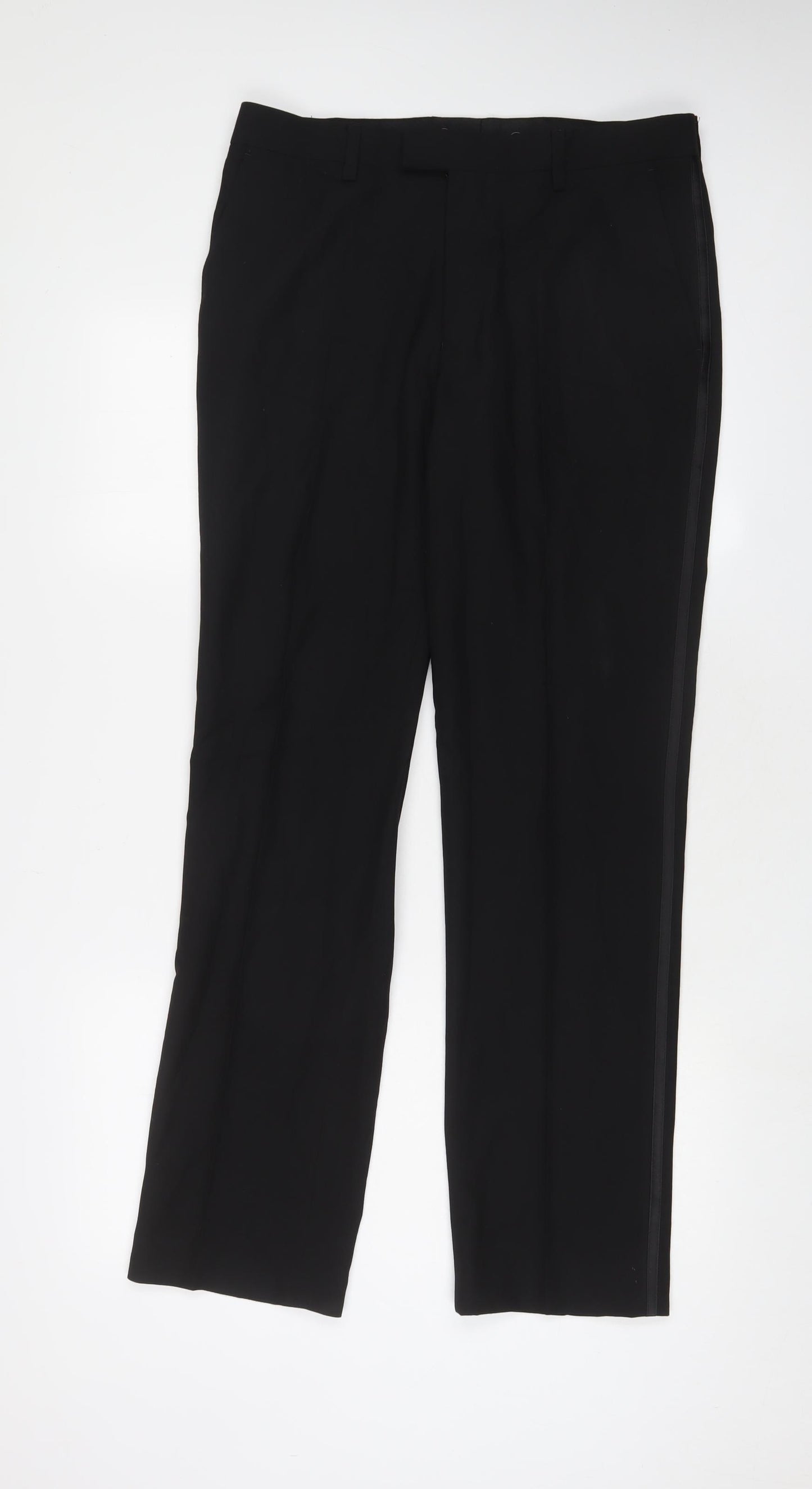 NEXT Mens Black Polyester Trousers Size 32 in L31 in Regular Hook & Eye