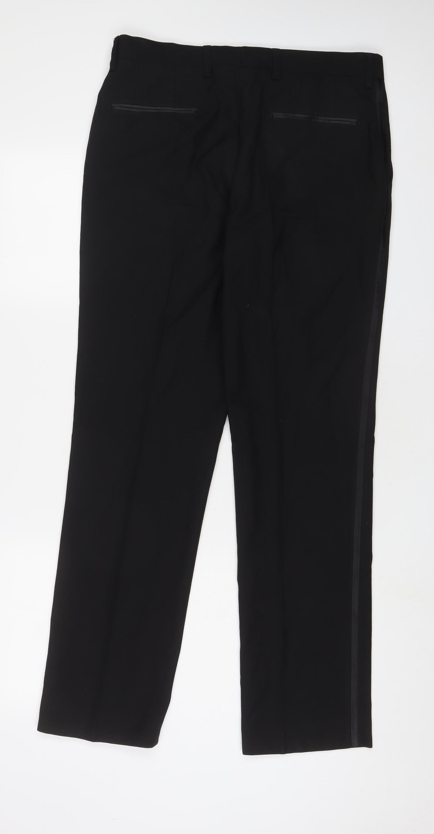 NEXT Mens Black Polyester Trousers Size 32 in L31 in Regular Hook & Eye