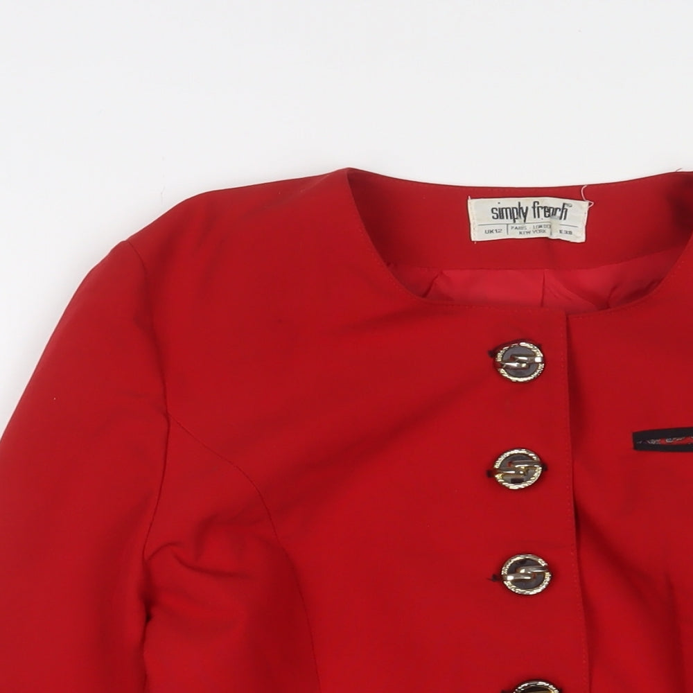 Simply French Womens Red Jacket Blazer Size 12 Button