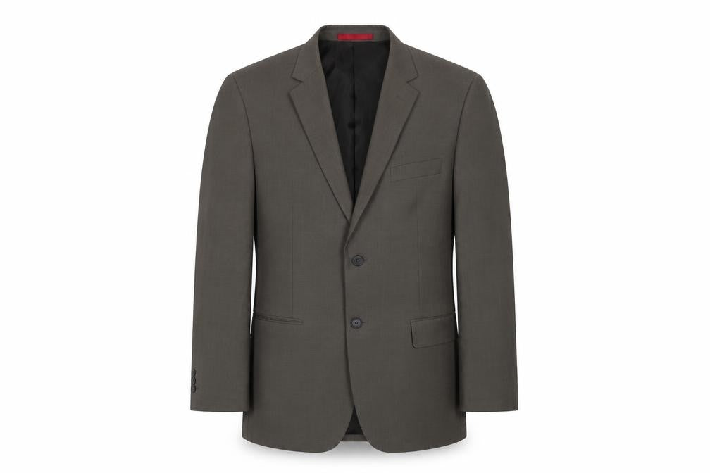 Front view of Burton men’s grey polyester jacket suit jacket, size 40, regular