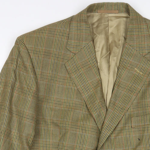 Aquascutum Mens Brown Plaid Wool Jacket Suit Jacket Size 42 Regular