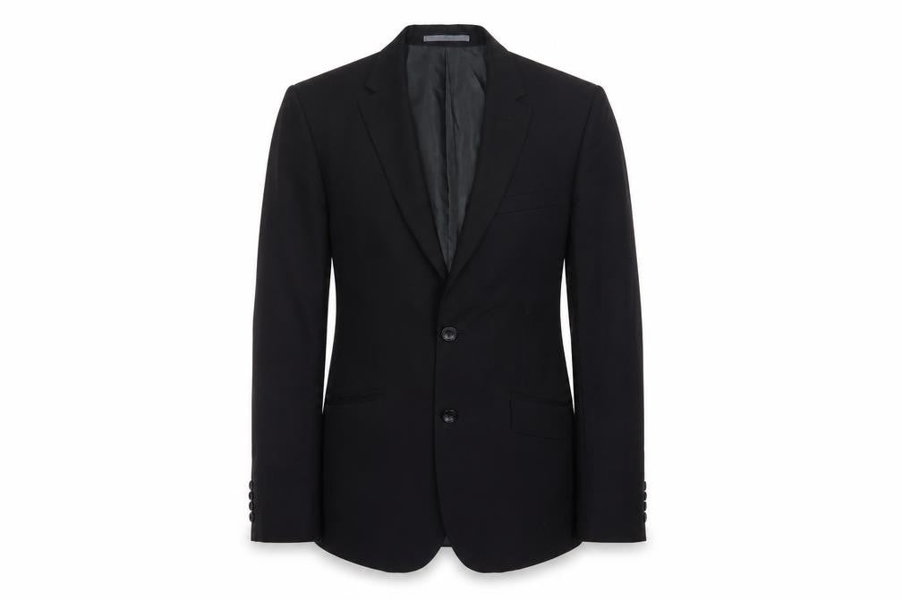 Front view of Marks & Spencer men’s blue polyester jacket suit jacket, size 36, regular