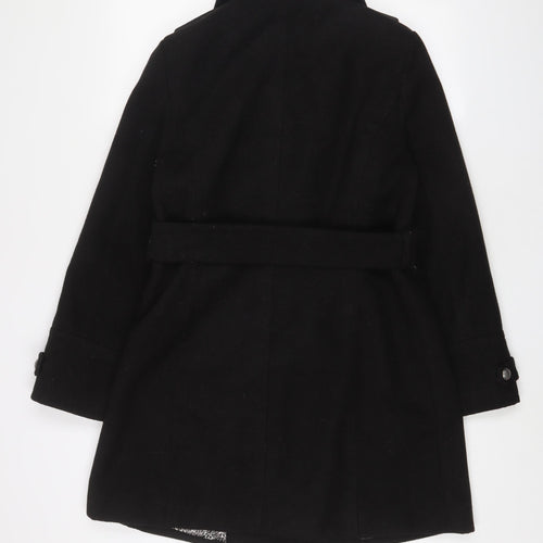 Marks and Spencer Womens Black Overcoat Coat Size 12 Button - Belted