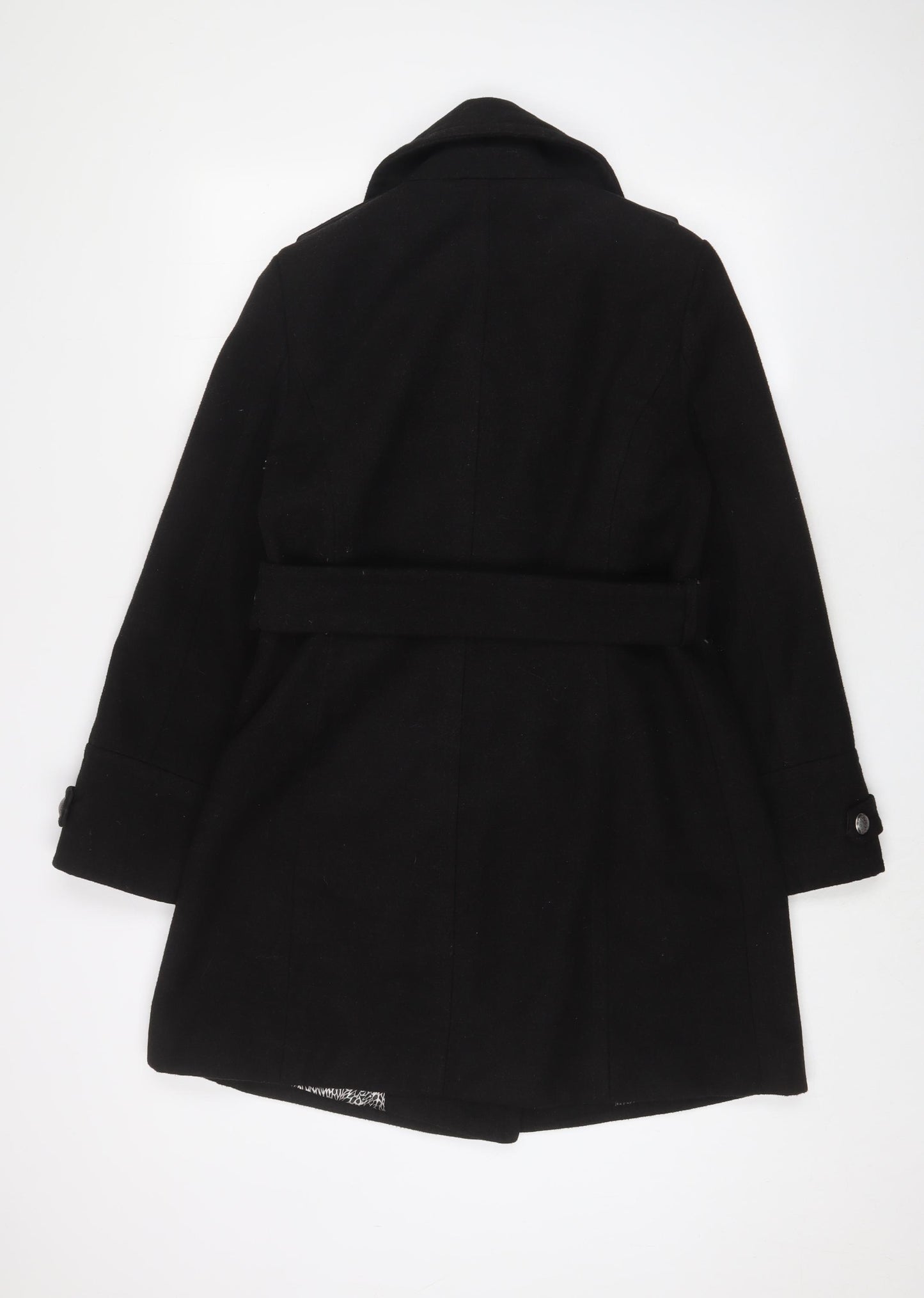 Marks and Spencer Womens Black Overcoat Coat Size 12 Button - Belted