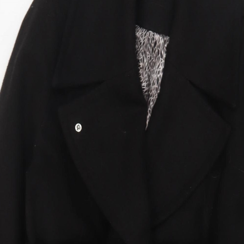 Marks and Spencer Womens Black Overcoat Coat Size 12 Button - Belted