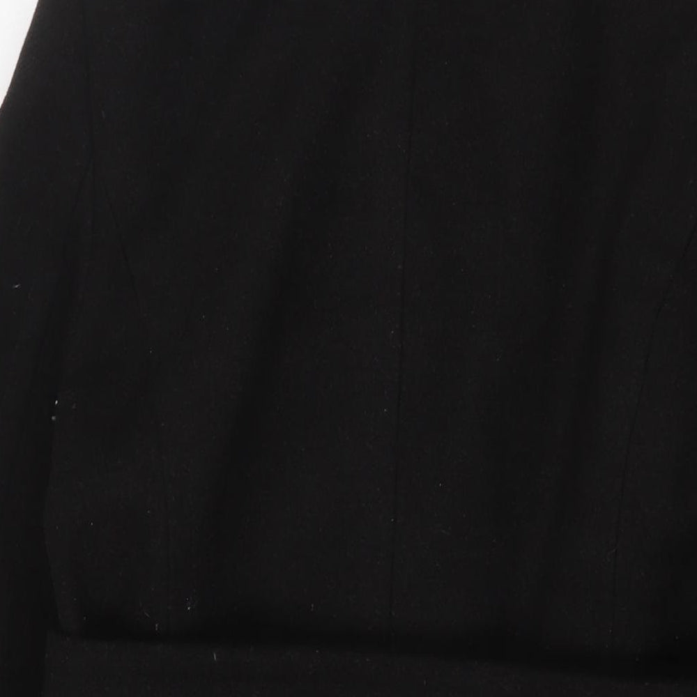 Marks and Spencer Womens Black Overcoat Coat Size 12 Button - Belted
