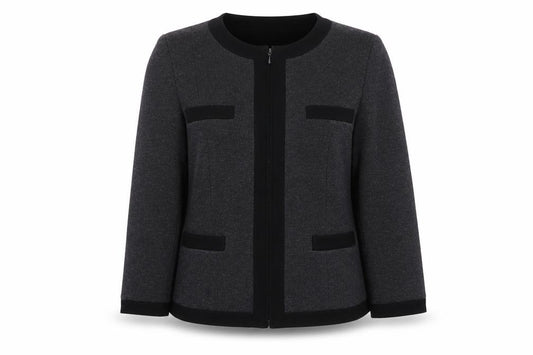 Front view of Precis women’s grey jacket, size UK 10, zip