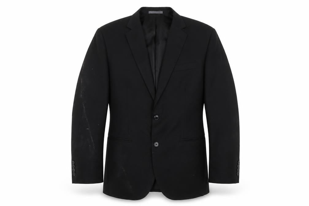 Front view of Marks & Spencer men’s black polyester jacket suit jacket, size 38, regular