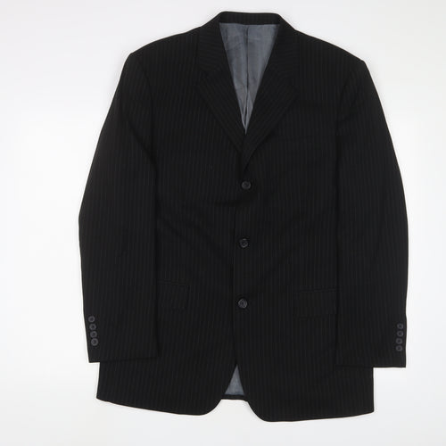 Taylor & Reece Mens Black Striped Polyester Jacket Suit Jacket Size 40 Regular