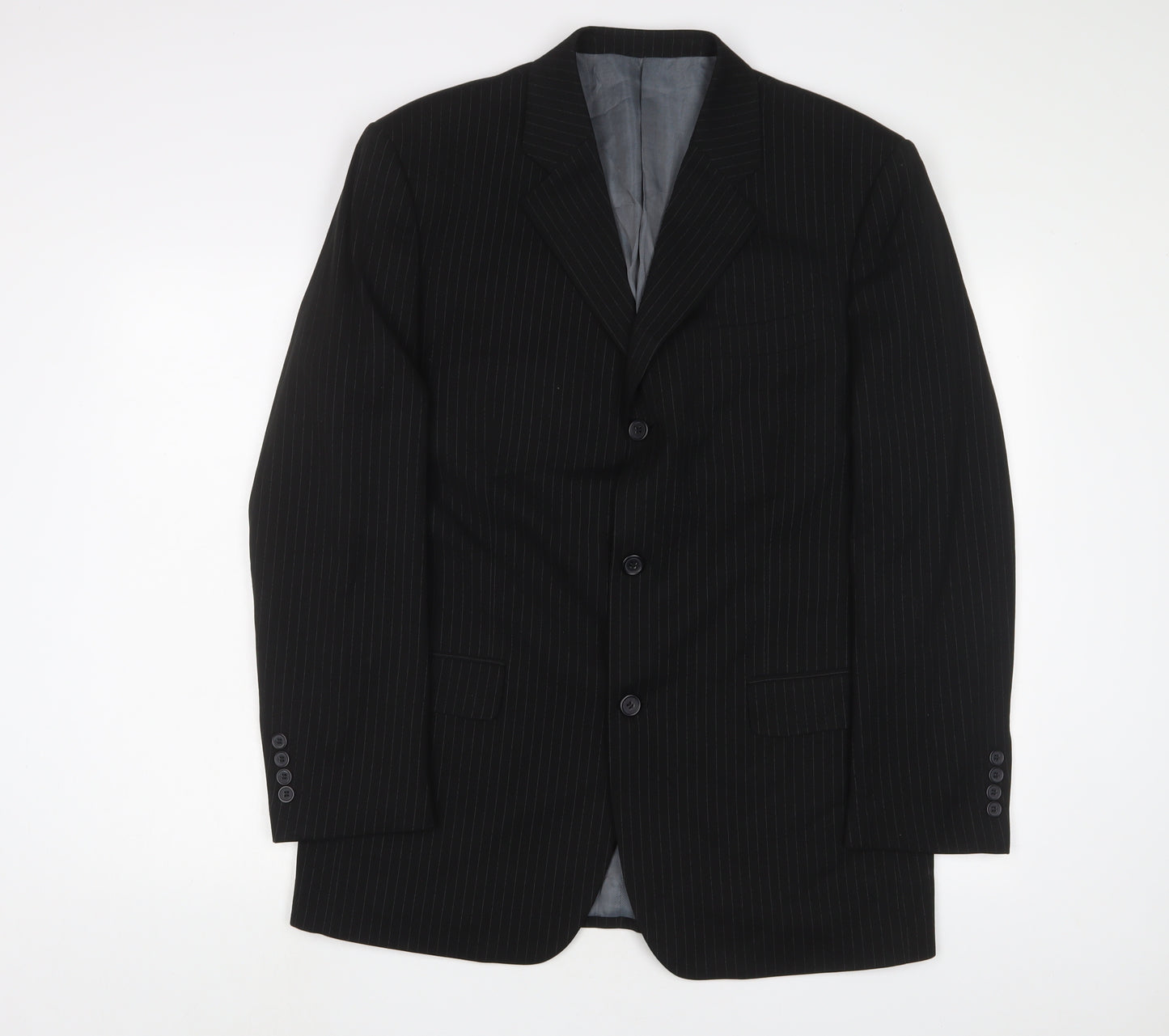 Taylor & Reece Mens Black Striped Polyester Jacket Suit Jacket Size 40 Regular