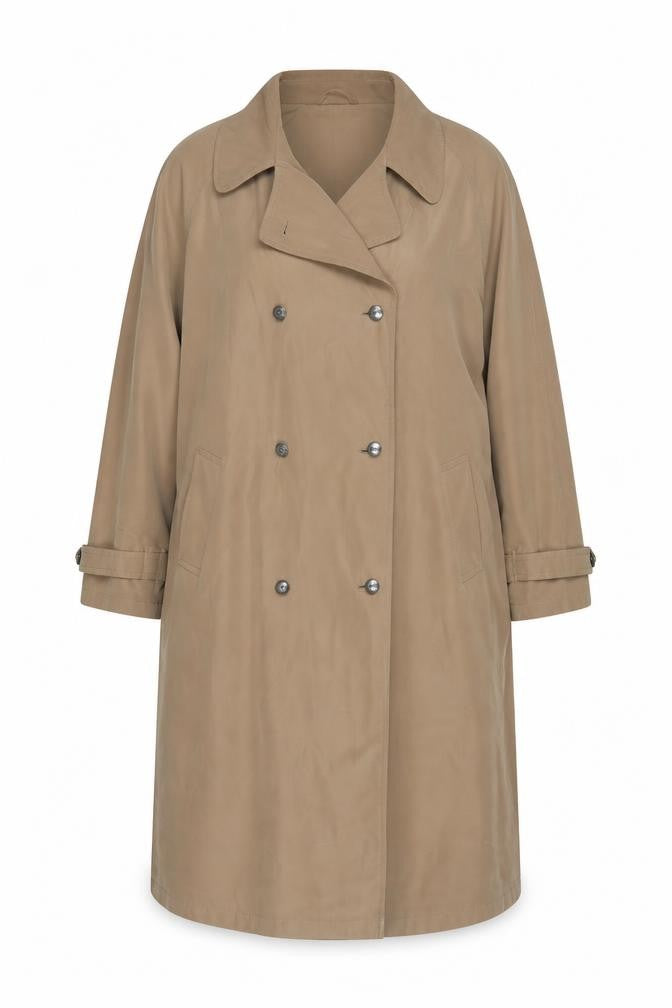 Front view of Wardrobe women’s beige overcoat coat, size UK 24, button