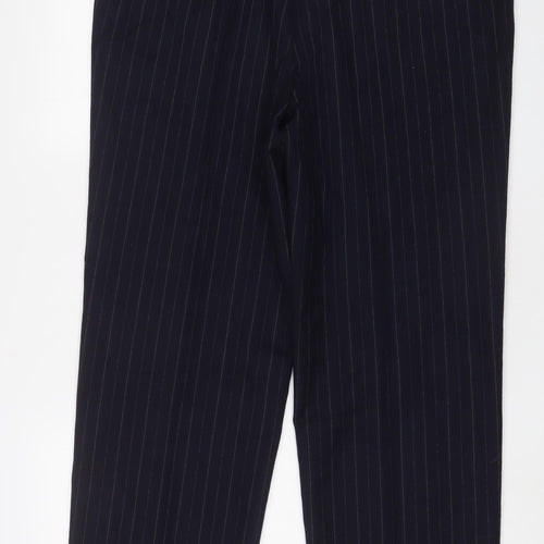 Marks and Spencer Mens Blue Striped Wool Trousers Size 40 in L32 in Regular Zip - Logo, Embroidered
