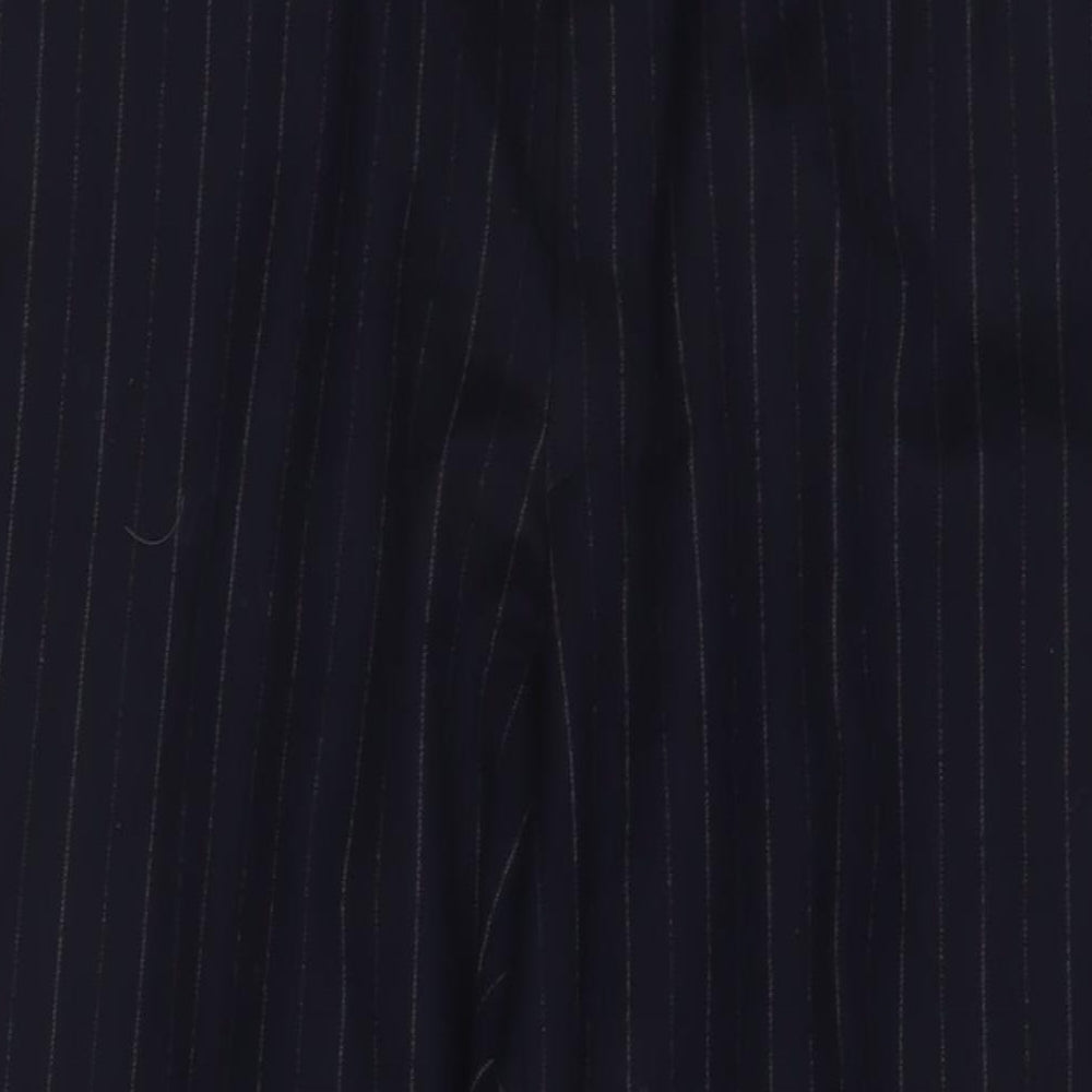 Marks and Spencer Mens Blue Striped Wool Trousers Size 40 in L32 in Regular Zip - Logo, Embroidered