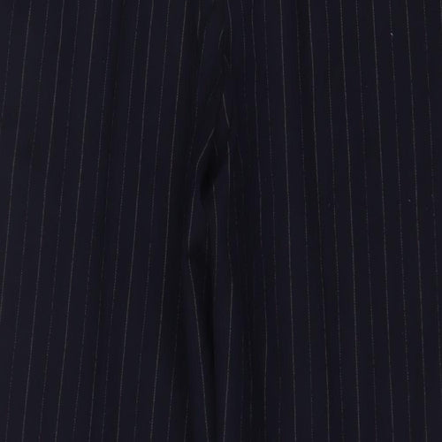 Marks and Spencer Mens Blue Striped Wool Trousers Size 40 in L32 in Regular Zip - Logo, Embroidered