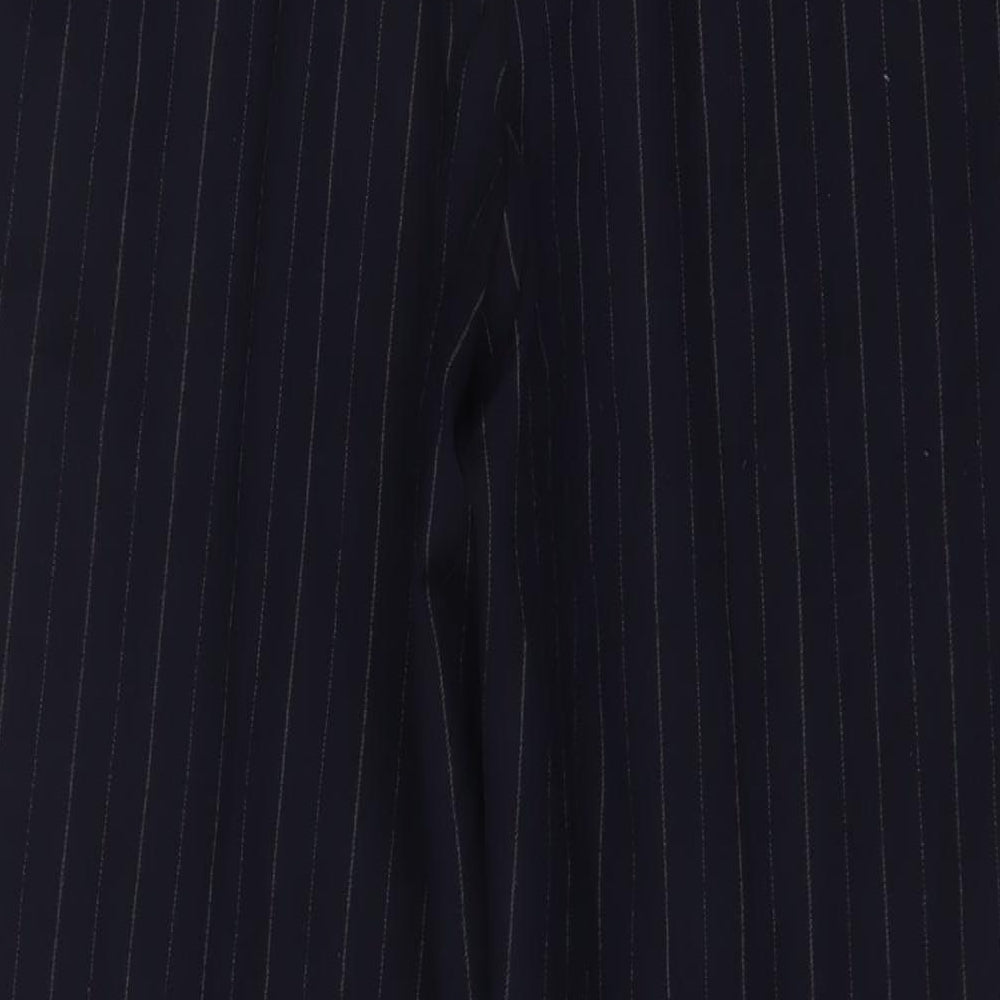 Marks and Spencer Mens Blue Striped Wool Trousers Size 40 in L32 in Regular Zip - Logo, Embroidered