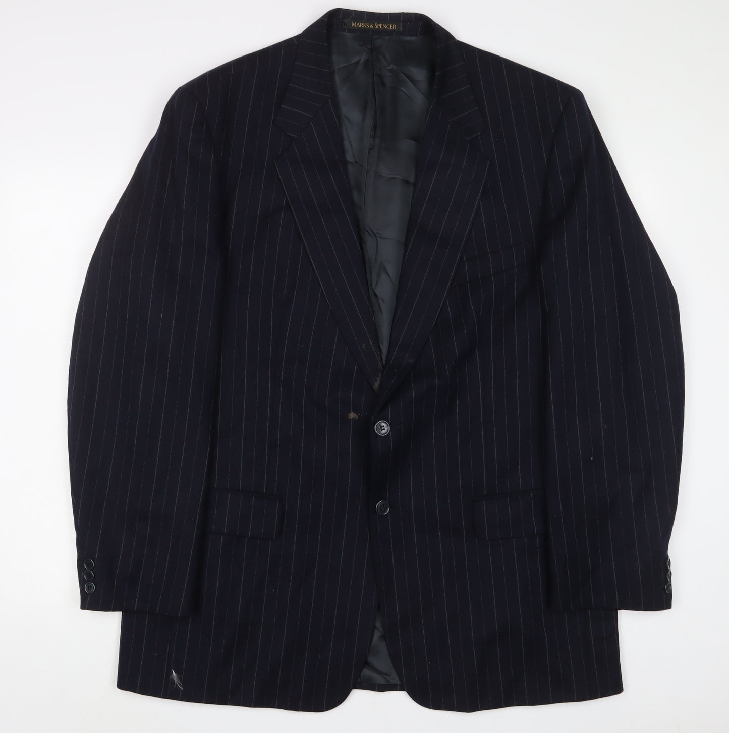 Marks and Spencer Mens Blue Striped Wool Jacket Suit Jacket Size 44 Regular