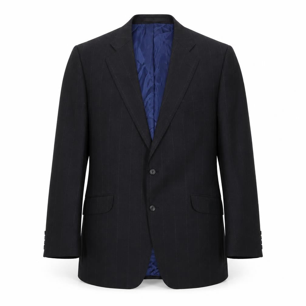 Front view of Marks & Spencer men’s grey striped wool jacket suit jacket, size 46, regular