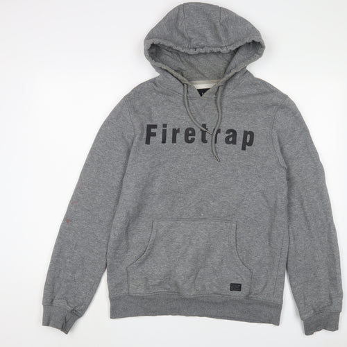 Firetrap Mens Grey Cotton Pullover Hoodie Size M - Logo