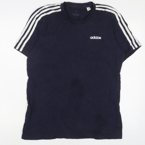 adidas Mens Blue Cotton T-Shirt Size M Crew Neck - Logo