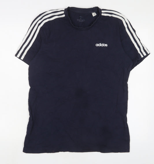 adidas Mens Blue Cotton T-Shirt Size M Crew Neck - Logo