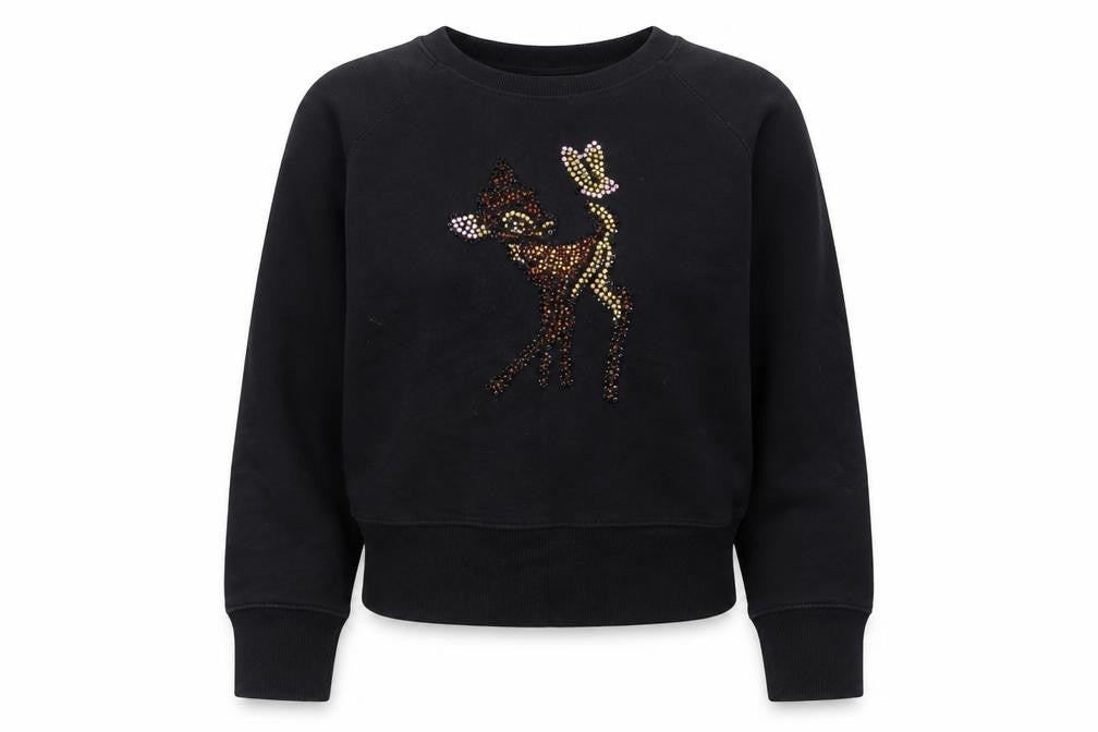 Front view of INK + PAINT women’s black cotton pullover sweatshirt, size M, pullover - studded